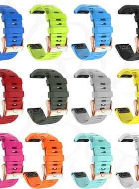 适用佳明 Garmin Fenix7s 6s 5s硅胶表带 佳明7s运动横纹硅胶表带运动潮流6Spro /Mk2s玫瑰金扣快拆表带20mm