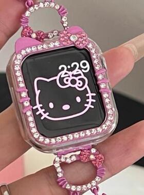 闪钻蝴蝶结kitty猫适用iWatch保护壳新款applewatch10手表苹果ultra边框保护套s10/s9女S840/44mm全包硬壳46
