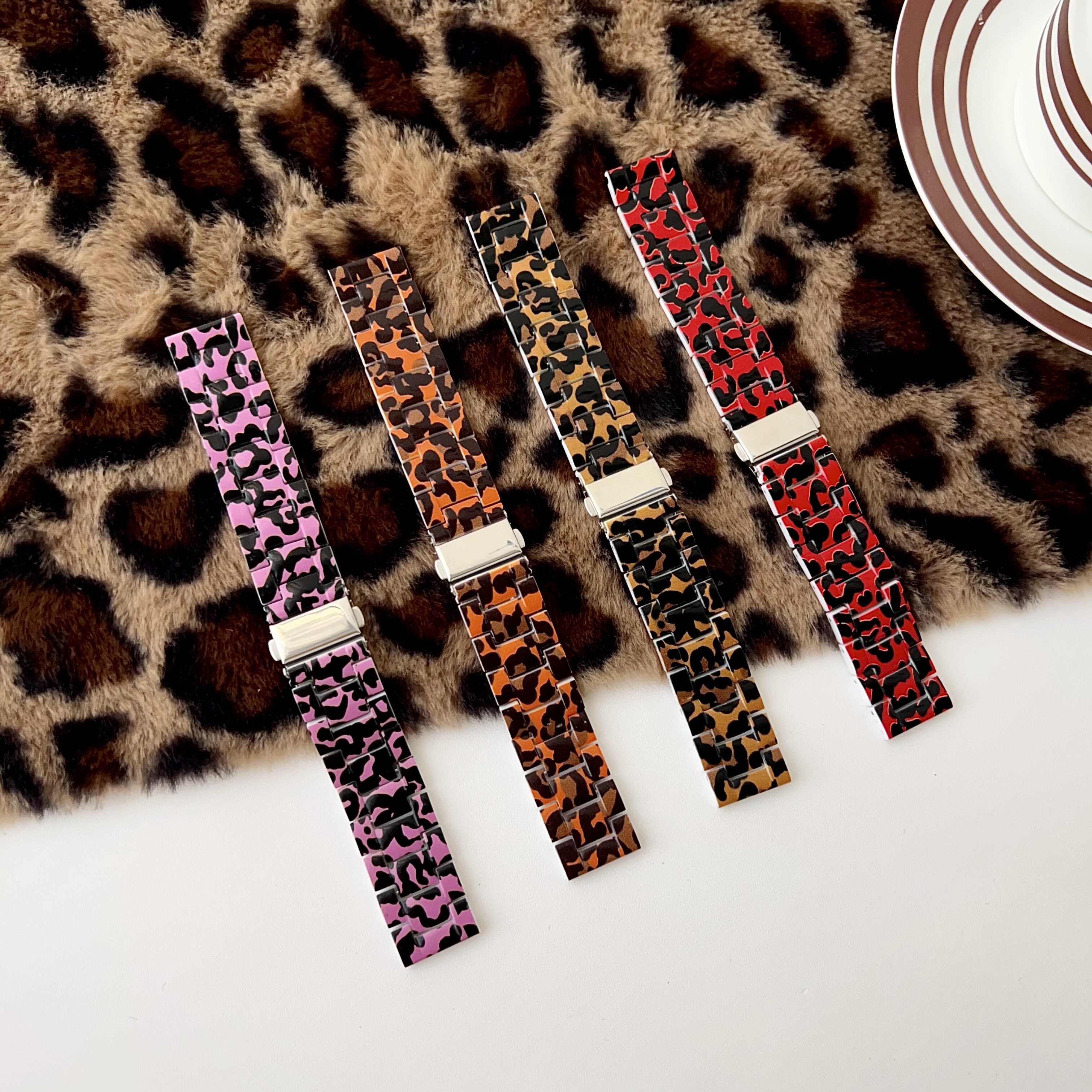 适用苹果手表带树脂s10运动豹纹