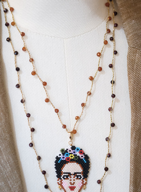 直播特价灰月光拉长石新款金丝钩针叠戴款颈链项链毛衣链吊坠款