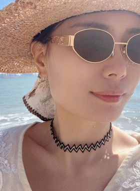 折线拉丝黑灰经典简约中古感贵重百搭气质进口米珠手链颈链