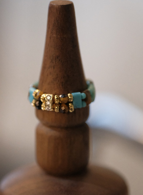 设计诗天然石双孔珠弹力绳波西米亚编织个性时尚百搭小众戒指尾戒