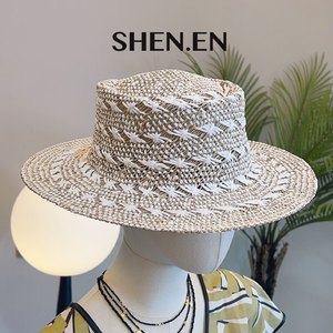 SHEN.EN韩国高品质海草纸草双色拼接度假风旅行爵士草帽遮阳帽