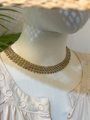 网格秘影超重工tila镂空加宽金属绿小众波嬉风进口米珠手链项链