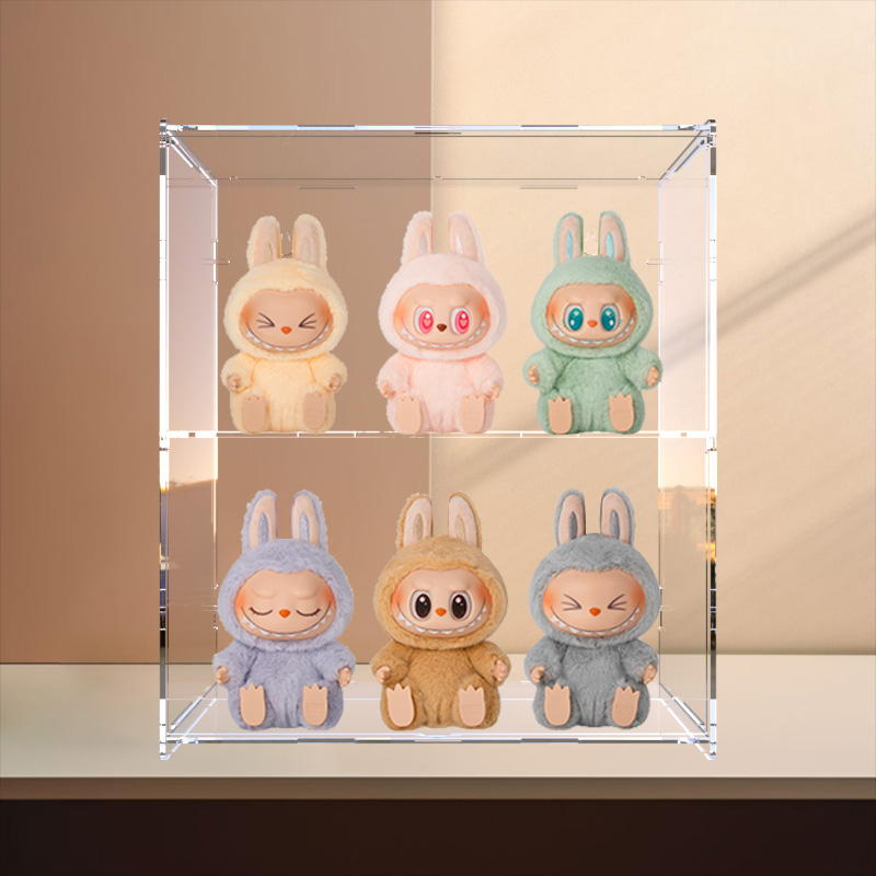 labubu展示盒泡泡玛特拉布布搪胶挂件展示架防尘公仔娃手办收纳盒