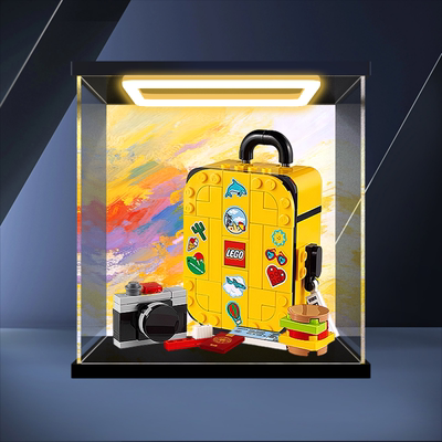 亚克力灯光收纳盒适用乐高积木40817黄色手提旅行箱防尘展示盒