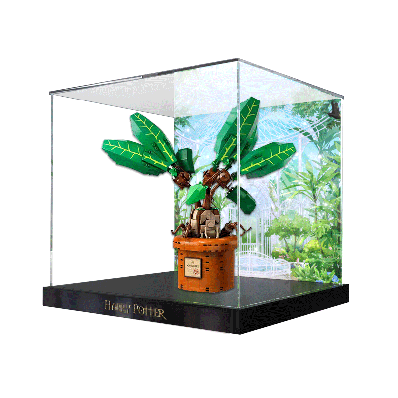 适用乐高76433 哈利波特曼德拉草植物模型防尘盒亚克力透明展示盒