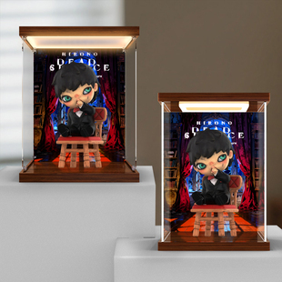 适用泡泡玛特 小野 死寂吊卡 潮玩手办亚克力带灯防尘收纳盒