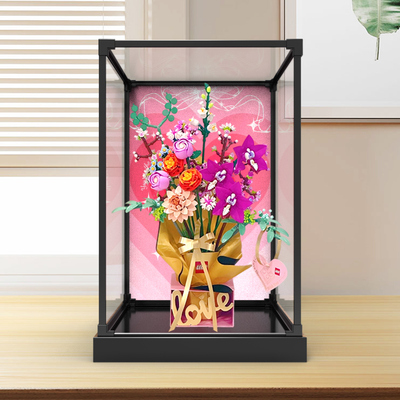 适用于乐高10342粉黛花束积木粉金礼盒透明防尘罩子亚克力收纳盒