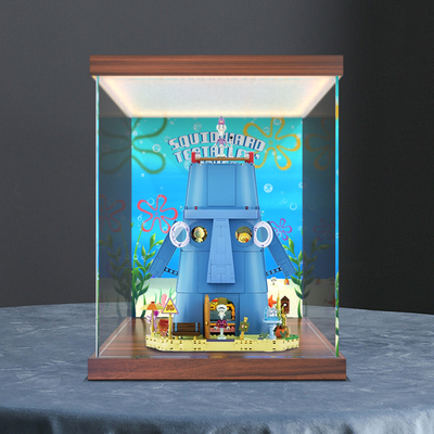 适用AREAX砖区积木海绵宝宝系列章鱼哥的石像屋灯箱款透明收纳盒