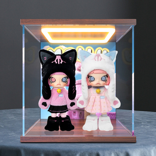透明回灯亚克力收纳盒展示盒适用泡泡玛特MOLLY躲猫猫1/8可动人偶