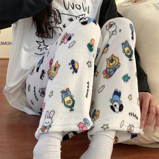 小个子新款暖暖裤秋冬季天珊瑚绒睡裤女加绒薄款法兰绒家居长裤子