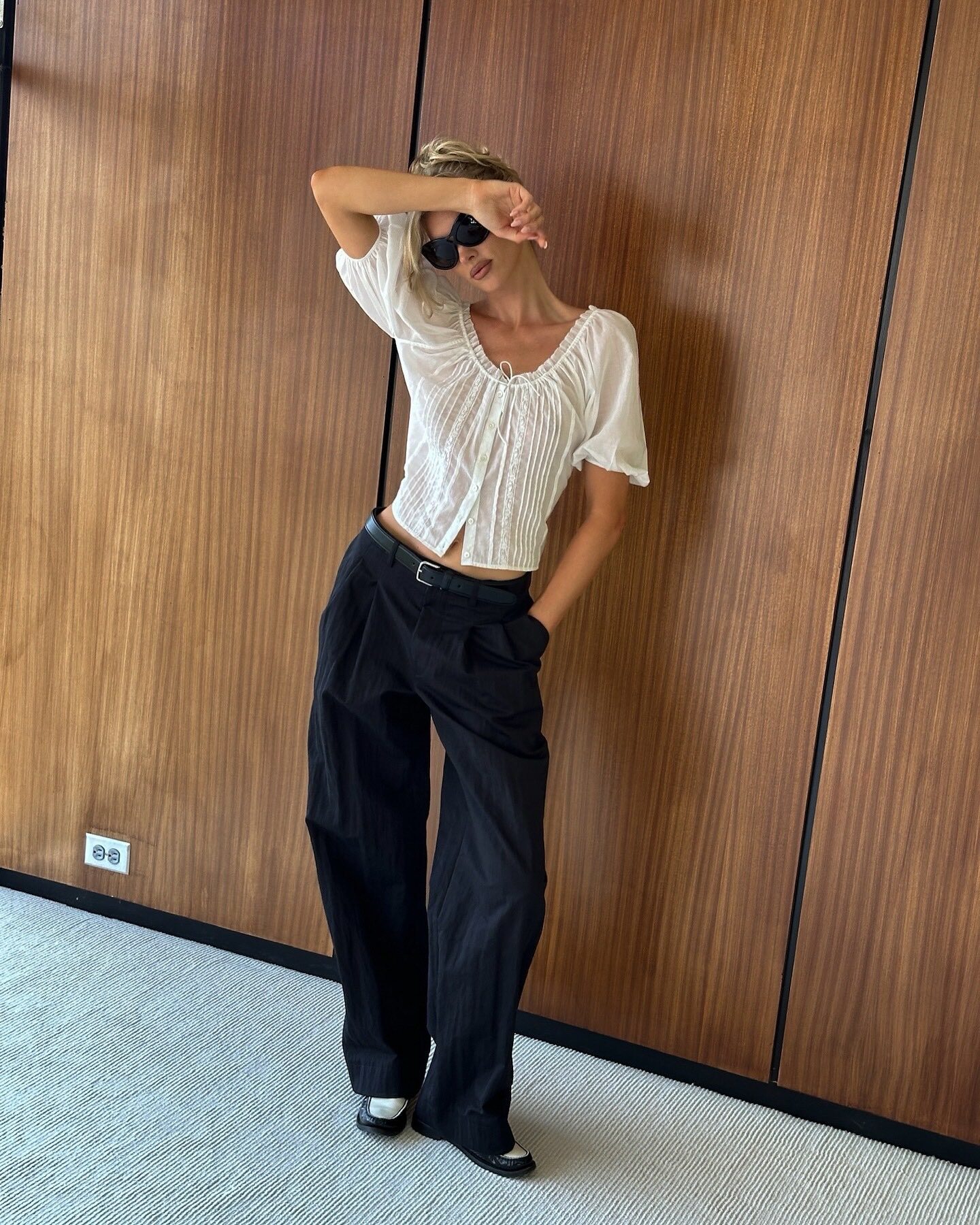欧洲站棉质大圆领抽绳宽松衬衫上衣2026新款度假休闲百搭短袖上衣