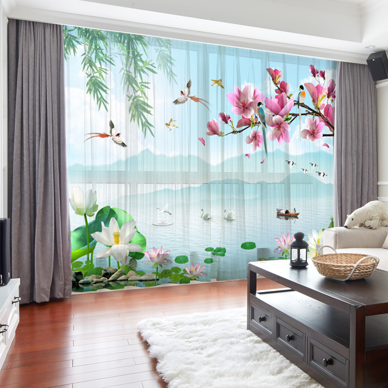 定制新中式风格窗帘中国风江南水乡图客厅卧室落地窗高档大气纱帘