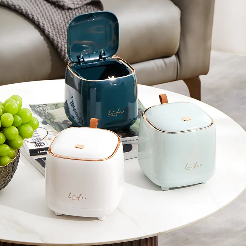 桌面垃圾桶家用迷你可爱餐桌上办公室卧室宿舍小号带盖茶几收纳桶