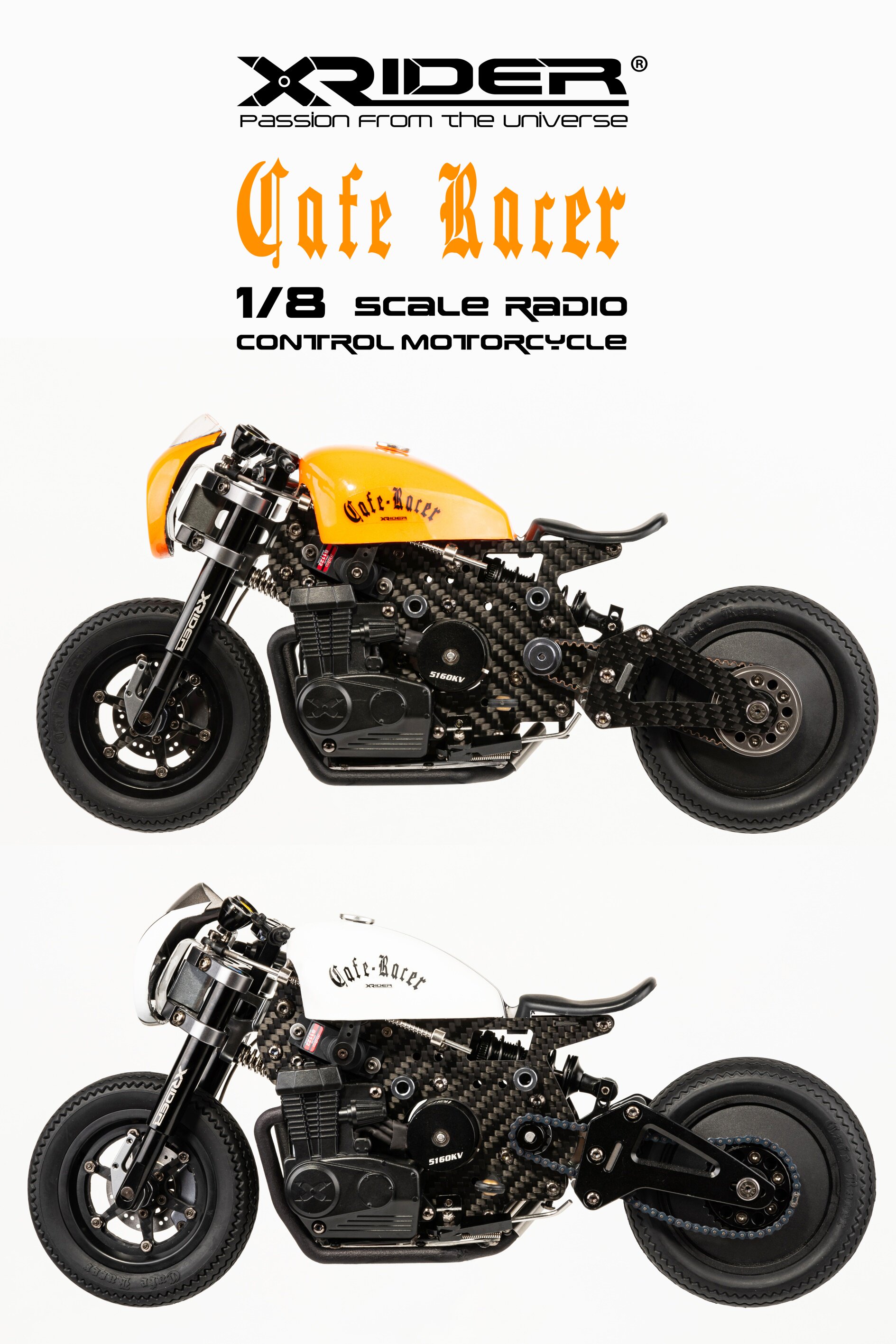 x-rider 1/8复古遥控摩托车 咖啡骑士cafe racer 遥控模型车 包邮