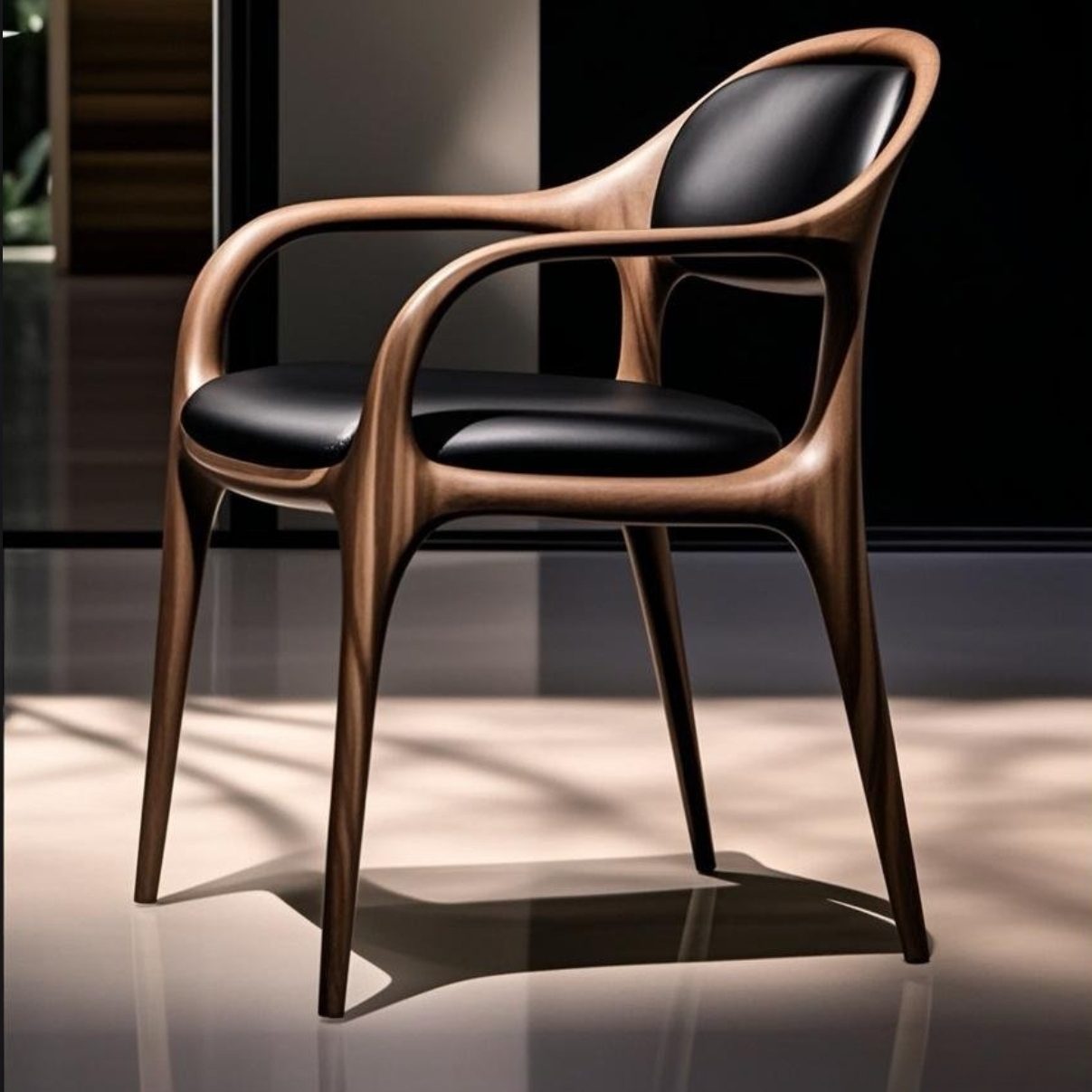 香港澳门包邮北美黑胡桃木实木真皮餐椅意式简约现代实木靠背椅书