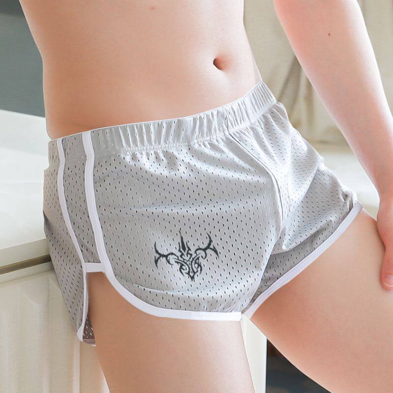 男士内裤冰丝网孔宽松大码阿罗裤男平角裤夏季薄款透气青年四角裤