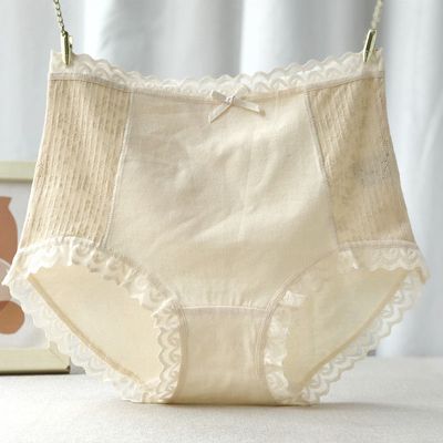 外贸高腰纯棉内裤女全棉档透气舒适加大码蕾丝无痕包臀女三角裤头