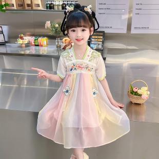 港风轻奢新款 小女孩公主裙 女童汉服洋装 2025夏儿童国风新中式