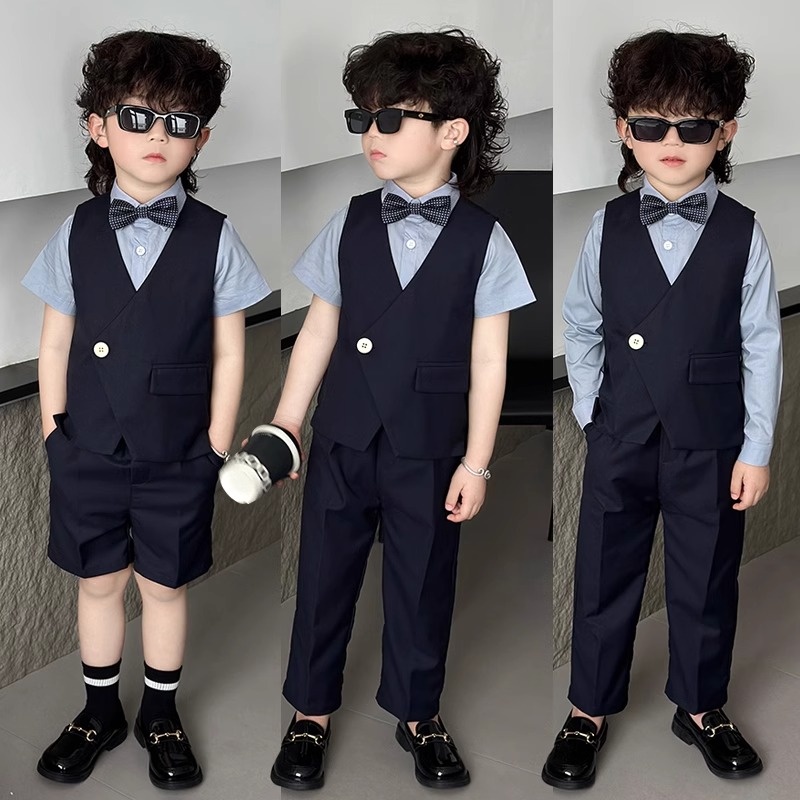韩国夏季儿童西装套装英伦风帅气花童走秀男童礼服幼儿园演出服潮