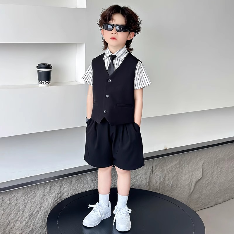 韩国夏季薄款男童礼服西装套装高级感儿童西服花童西服主持演出服