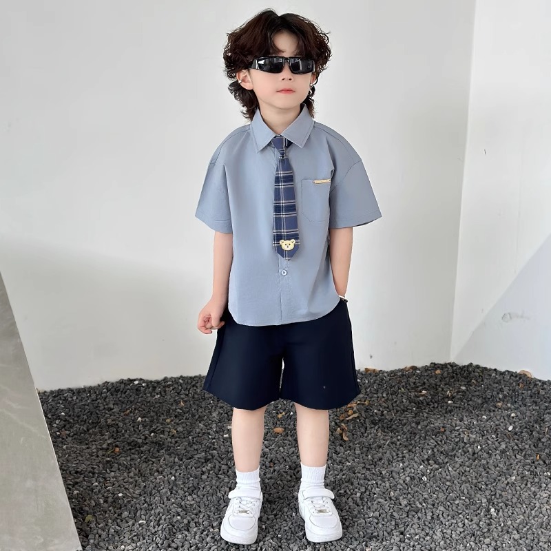 韩国夏季男童礼服学院风幼儿园毕业班服儿童演出服装男宝西装套装