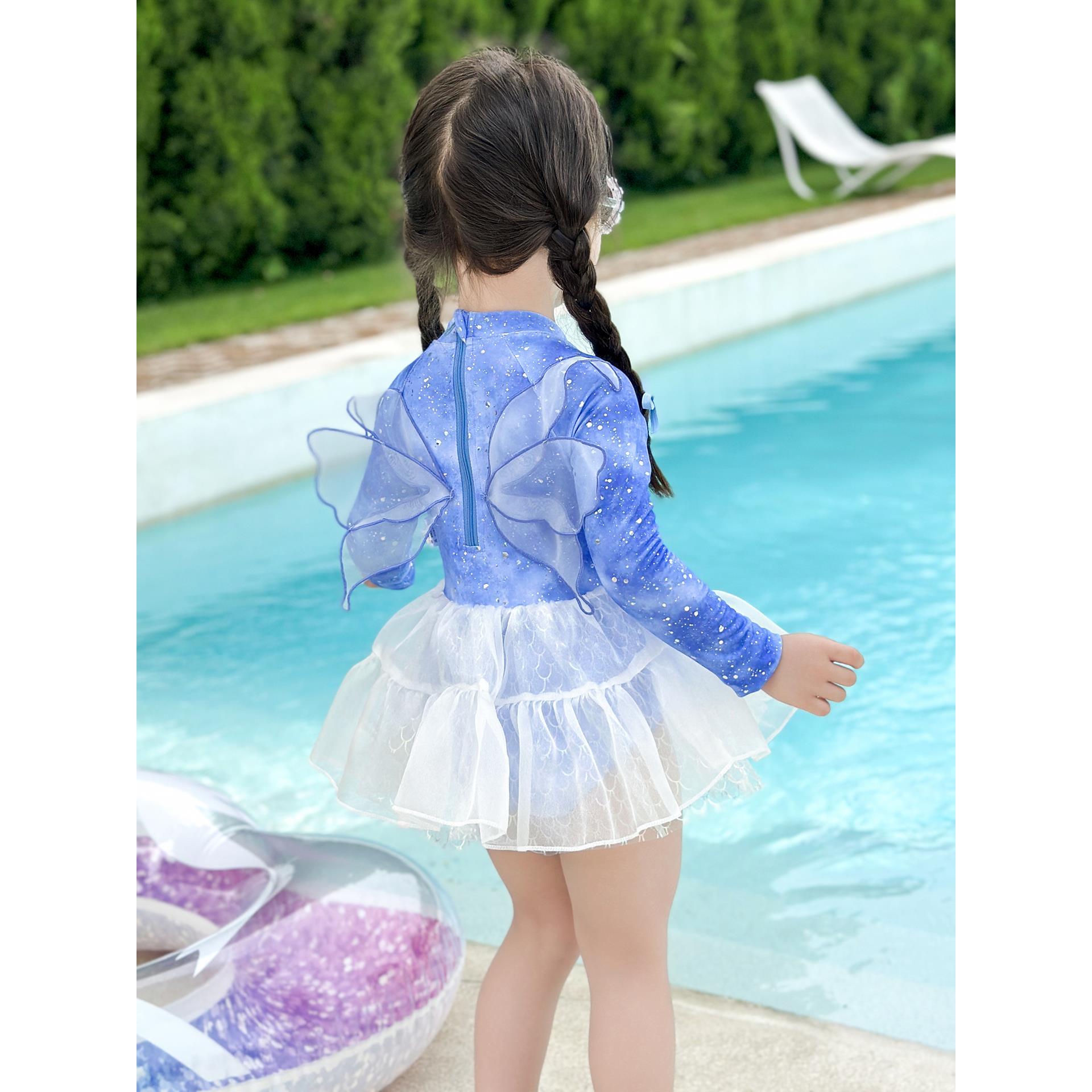 女童泳衣夏季2025新款儿童女款连体泳装女孩夏装长袖速干游泳服装