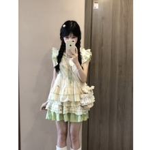 两件套装森系甜美设计感小飞袖上衣小个子蛋糕半身裙2025夏日新款