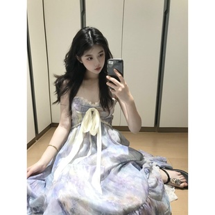 紫色吊带连衣裙子女夏季 海边度假巨好看绝美漂亮长裙 2025新款 爆款