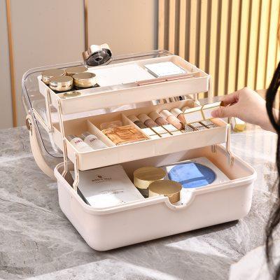 化妆品收纳盒大容量桌面高级感多层首饰品手提外出美甲工具整理箱