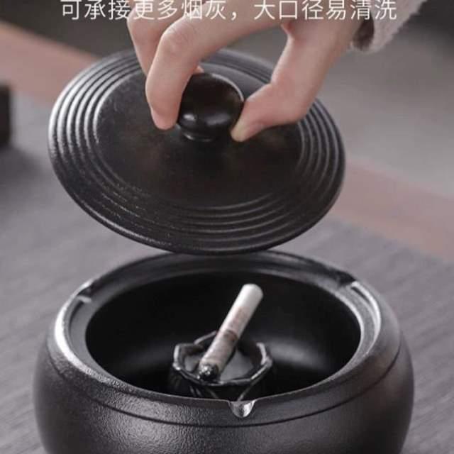 家用创意豪峰烟灰缸盖烟缸办公室潮流个性客厅防灰带时尚家居黑陶