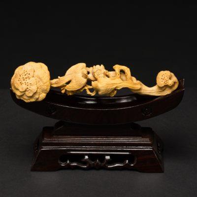 木雕摆件文玩手把件雕刻手工艺品黄杨木客厅花鸟灵芝如意商务礼品