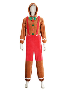 圣诞系列--新款cos服姜饼人法兰绒连体衣套装圣诞晚上扮演服cos服