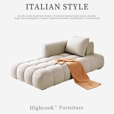 奶油风猫抓绒泡芙贵妃椅单人沙发躺椅小户型客厅卧室酒店懒人沙发