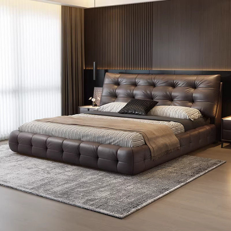 意式极简劳伦斯真皮床主卧室大床2025新款现代轻奢双人床软包婚床