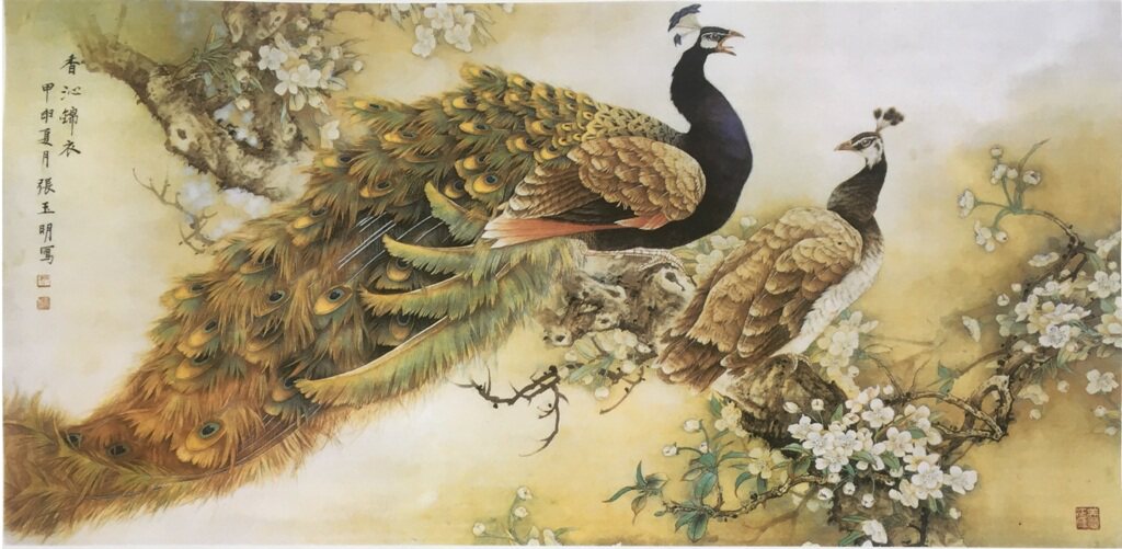 工笔花鸟国画底稿四尺工笔孔雀横幅 白描6# 打印稿毛笔勾线宣纸稿