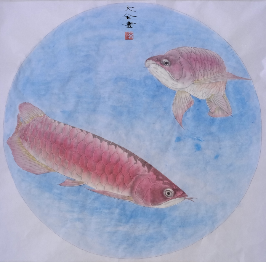 工笔画底稿工笔金龙鱼红龙鱼白描23#打印稿宣纸稿有步骤图 文字