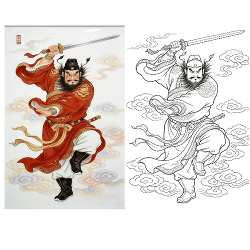 工笔画底稿人物工笔钟馗竖幅白描34#打印稿