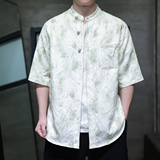 透气扎染风盘扣衬衫休闲立体提花宽松短袖A087-1-YM659P75，男装T恤，电商A087-1