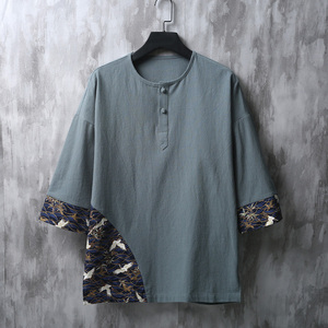 五分袖风大码拼接圆领盘扣宽松T恤4031-YM932-P45 控55图片