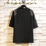 新中式风夏款拼接盘扣宽松汉服唐装短袖T恤A087-1-YM951-P55，男装T恤，电商A087-1