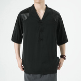 新中式风夏款拼接盘扣宽松汉服唐装短袖T恤A087-1-YM951-P55，男装T恤，电商A087-1