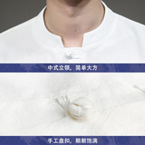 新中式夏季薄款仙鹤刺绣V领盘扣五分袖T恤男A087-1-YM901-P55，男装T恤，电商A087-1