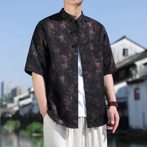 风盘扣风休闲立体提花衬衫短袖透气扎染A087-1-YM659 P75图片