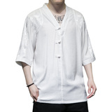 2025风春夏款拼接盘扣宽松汉服唐装短袖T恤A087-1-YM951-P55，男装T恤，电商A087-1