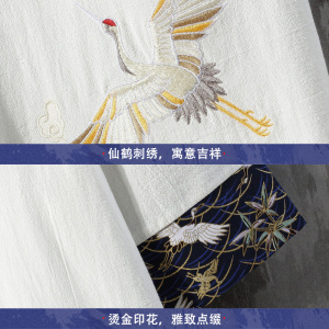 新中式夏季薄款仙鹤刺绣V领盘扣五分袖T恤男A087-1-YM901-P55图片