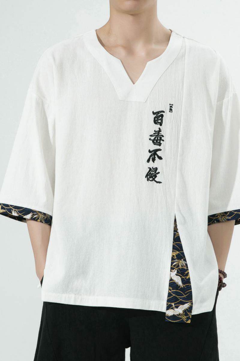 新中式风刺绣百毒不侵短袖t恤复古五分袖男A087-1-YM911-P55,男装T恤,电商A087-1