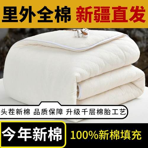 新疆一级长绒棉花被子秋冬天被芯棉絮全纯棉加厚保暖被子盖被棉胎