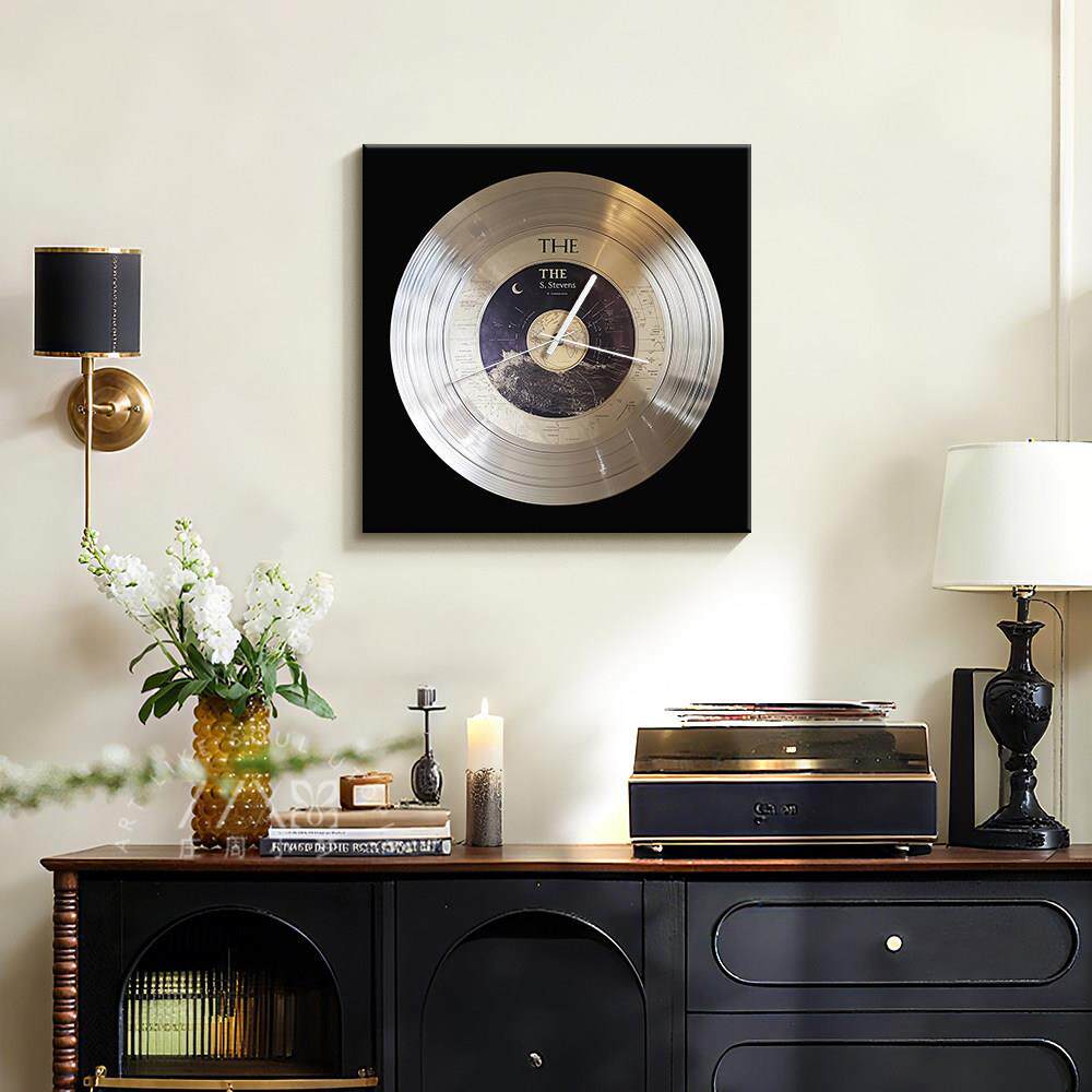 中古风黑胶唱片时钟摆件钟覆古客厅挂钟装饰画 画挂墙钟表创意艺